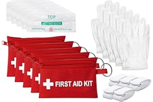 Yzpacc Mini First Aid Kit - CPR Pocket Mask Keychain CPR Face Shield with Breathing Barrier & Elastic Belt & One Pair of Disposable Gloves for Travel Home Camping - Emergency Supplies (5 Set)