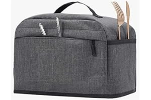 OUKEYI Housse de grille-pain 4 tranches avec fermeture éclair et poches ouvertes pour cuisine - Couvercle avec poignée - Peut contenir couteau à confiture et pince à grille-pain, gris - B08D7SH9WJ