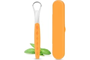 Milifox Rape Langue pour Adulte,Gratte Langue Inox Avec éTui de Rangement,Adapté à Usage Quotidien à Maison et en Voyage.Assure Nettoyage en Profondeur pour Une Haleine FraîChe,Orange