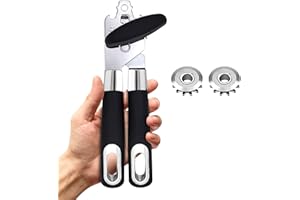 Navani Stainless Steel Can Opener Manual That Work Comes with 2 Additional Smooth Edge Tin Opener Replacement Blades and Also an Ergonomically Jar Opener Suitable for The Elderly with Arthritic Hands