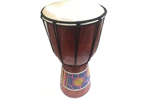 ONE WORLD IS ENOUGH Large 40cm Djembe Drum Bongo Drum Dot Painted Design Wood Fair Trade