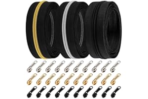 DOITEM Cerniera Senza Fine da 15 m al Metro Cerniera Beige Spirale da 6 mm + 30 Cerniere non Bloccabili (Nero Oro Argento)