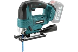KIESBOHR DIY Akku Stichsäge Kompatibel mit Makita 18V Akku, CSJ001 Bürstenlose Pendelhubstichsäge, 26 mm Hubhöhe, max. 45° Schrägschnitte, 2 Stichsägeblätter (ohne Akku)