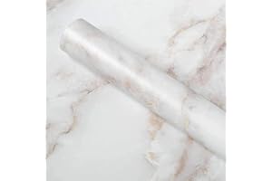 ‎HOMEIN Homein Möbelfolie Selbstklebend Marmor Folie, Klebefolie Möbel Vinyl Dekorfolie Tür Fensterbank Küche Küchenschrank Schrank Schminktisch, PVC, Granit Matt Weiß Gold, 90 x 200 cm