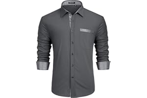 Enlision Men's Shirts Long Sleeve Regular Fit Wedding Dress Shirt Formal Business Contrast Colour Casual Shirts with Pocket