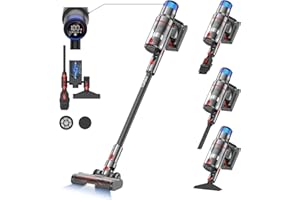 Vistefly V15 Aspiradora sin Cable 500W 40000Pa, Aspiradora Escoba sin Cable Potente 4 en 1 Autonomía 60mins con Pantalla Táctil y Sensor de Polvo Batería Extraíble para Pelo Suelo Sofá Alfombra