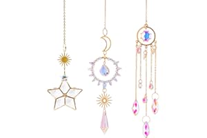 BOMULEZG 3 atrapasueños de cristal para ventana, arco iris, cristales, colgantes, mariposas, decoración para ventana, casa, jardín, día, fiesta, boda, decoración del hogar y jardín (3, estrella)