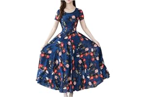 Zhsxertwy Midi Dresses for Women UK Elegant V Neck Short Sleeve Flowy Maxi Sundress High Waist Floral Print Summer Casual Party Ladies Swing Dress Long