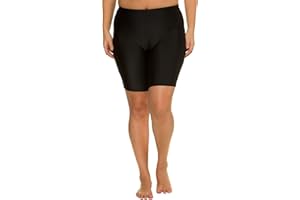 Ulla Popken Short de Bain pour Femme jusqu'à 64 Ans, Maillot de Bain avec élastique Tout Autour, Protection Solaire, séchage Rapide, Noir