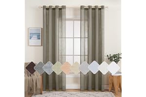MIULEE Cortinas de Lino Cruzada Visillo Color Puro Translucido de Dormitorio Moderno Decoracion Transparente para Ventana Sala Cuarto Dormitorio Comedor Cocina Salón 2 Hojas 140x245cm Marrón