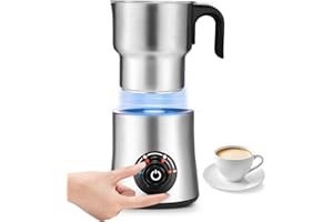 Máquina automática de espumador de leche 4 en 1, 500 ml extraíble VIHBRAI Botón giratorio LCD 304 de acero inoxidable vaporizador de leche para leche caliente y fría, leche caliente, chocolate