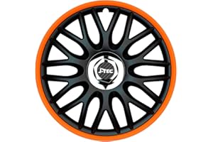 Satz J-Tec Radzierblenden Orden R 15-Zoll Schwarz/Orange + Chrom Ringe