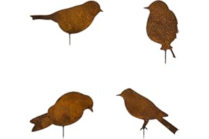 SVUPUE Rdzewiałe ptaki, dekoracja z 4 patynowanymi ptakami ze śrubą, na zewnątrz, jesienna dekoracja na zewnątrz, nadaje się do ogrodu, dekoracja wnętrz