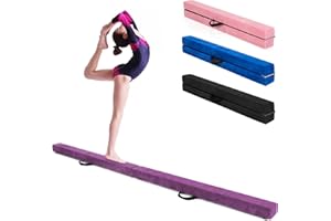 GOPLUS Poutre Gymnastique Pliable 210cm, Poutre Gymnastique avec Patins Antidérapants, Surface Suède, Entraînement de Gymnastique pour Enfants et Adultes, Gain d’Espace (Rose)