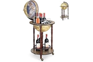 GiantexUK 330MM/360MM Globe Drinks Cabinet, Unique Eucalyptus Wooden Mini Bar Cart with Open Shelves, Retro Movable Whisky Wine Spirits Trolley for Home Restaurant(no Top, 330MM Globe, 45x45x88cm)