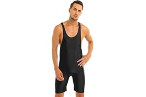 MSemis Men's One Piece High Cut Solid Modified Wrestling Singlet Leotard Bodysuit Gym Sport Jumpsuit