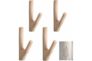 SCHYIDA Kleiderhaken Holz, 4 Stück Handtuchhaken Einzeln Vintage Wandhaken Holz Selbstklebend Garderobenhaken Holzhaken Wand Natürliche Holz Haken Garderobe für Schlafzimmer, Wohnzimmer