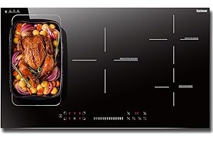 Karinear Induction Hob, 5 Zone Induction Cooker, Built-in 90cm Induction Hob, Electric Hob with Touch Slide Control, Timer, Child Lock, Boost