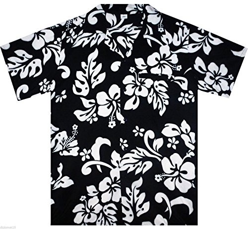 Funky Camisa Hawaiana, Hibiscus, negro , S