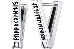 FaithHeart Uomo Donna Orecchini Cerchio di Rune Vichinghe Rune Celtiche Orecchini Cerchio Argento 925 / Acciaio Inox Antiallergico con Onice Gioielli Amuleto Nordico