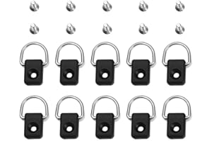‎FDIT GLOGLOW Pack of 10 Black Fishing D Ring, Lightweight Canoe Kayak Fish Rigging D Ring with M6 Screws for Bungee Boat Accessories Supplies