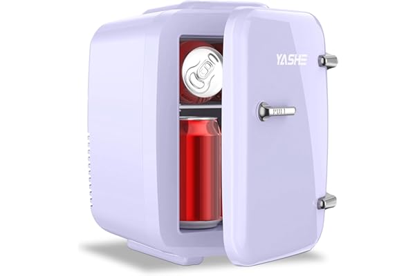 YASHE Mini nevera de 4 litros para cosméticos, bebidas, 220 V CA/12 V CC, refrigeración termoeléctrica y calefacción, nevera pequeña para dormitorio, oficina, dormitorio, coche, color morado
