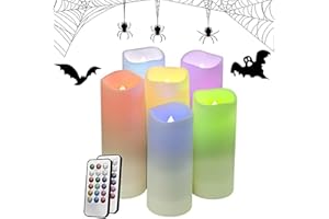 salipt Velas LED Juego de 6, Velas Eléctricas Cambio de Color RGB, 5.6 cm de Diámetro Velas a Pilas Plástico sin Llama con Control Remoto, Temporizador, Impermeables, 15.3 cm de Altura