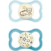 MAM Supreme Pacifier for Babies + 6 Months, Matte Blue, 2 pcs | With Vented Shield that Glows in the Dark and with Extra Thin