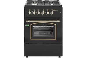 SOLTHERMIC F6S40E5RB COCINA GAS CON HORNO ELECTRICO TURBO INCORPORADO/NEGRA RUSTICA CON MANDOS DORADOS/ANCHO 60 CMS / 4 FUEGOS CON ENCENDIDO AUTOMATICO/HORNO MULTIFUNCION 60 L. / ALTA GAMA