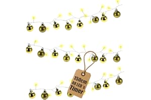COM-FOUR® Lekki lancuch LED z bombkami i zegarem - podswietlana girlanda w ksztalcie kulek do nastrojowej dekoracji swiatecznej - Swiateczna dekoracja na choinke (01 sztuk - w kolorze zlotym)