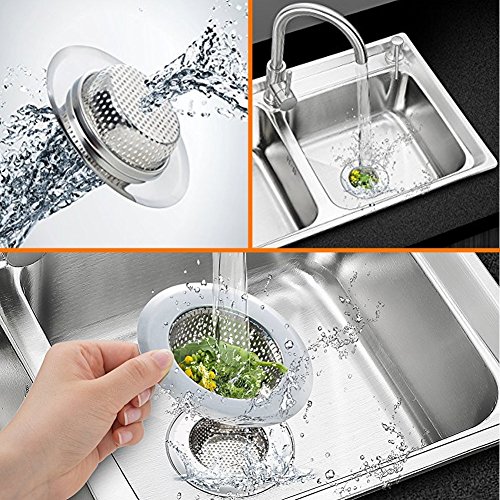 NHsunray 2pcs Edelstahl-Spüle-Sieb Abnehmbare Hochleistungs-Abfluss-Filter Perfekt für Küche Badezimmer Waschbecken Stopp Haar Entsorgung Abfälle (geeignet für Abfluss 3,3-3,7 „, Chrom) - 6