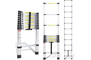 Cecaylie Échelle télescopique en Aluminium 3,2 m - Extensible - Échelle Extensible avec poignée de Transport - Échelle Polyvalente antidérapante - Charge maximale : 150 kg