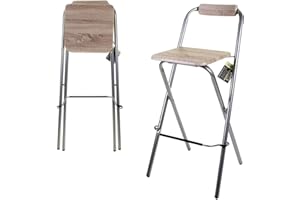 Marko Furniture Folding Wooden Bar Stool Chair Breakfast Kitchen Seating Silver Frame Seat Home (1 Stool)