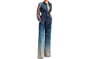 ORANDESIGNE Monopezzi e Tutine da Donna Tuta Lunga Jumpsuit Elegante Abito Cerimonia Tuta Jumpsuit Manica Lunga Casual Patchwork Stampa Pagliaccetti Pantaloni a Gamba Larga