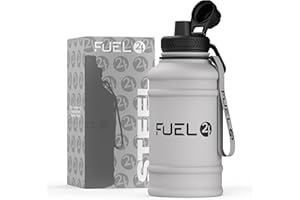 Fuel24 Metalowa butelka na wodę 1,3 l / 2,2 l, mocna, odporna na upadki i szczelność, nie zawiera BPA, 2 l, 1 l, 1 l, duże butelki na siłownię dla mężczyzn, sportowa butelka na wodę, podróż, turystyka