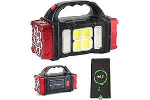 BomKra Torcia ricaricabile da campeggio con caricatore solare, multi lampada palmare torcia lanterna elettrica per escursioni all'aperto o interruzioni di corrente interna (L-rosso)