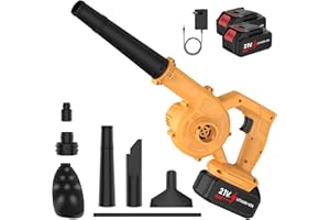 UEZETH Souffleur Batterie 21V, 600w / 3.3m³/Min / 23,000r/Min, Souffleur à Feuilles Souffleurs De Feuilles sans Fil avec Batterie Et Chargeur, Portable pour Neige, Jardins, Cour, Feuille (Jaune-2 Batterie)