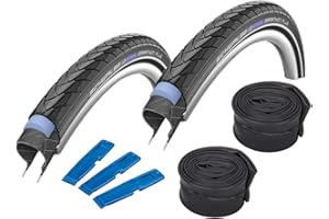 Schwalbe Marathon Plus HS 440 (37-622) 28 x 1,4" Lot de 2 pneus de vélo de trekking cross + 2 chambres à air AV 17 Valve auto