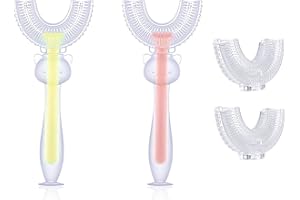 CQQNIU 4 Pack Kids U Shaped Manual Whole Mouth Teeth Brush Silicone Bristles Massage Gums All-Round Cleaning Children Training Toothbrush Oral Toddlers Baby Food Grade 360° Refill Set Soft 2-7 Years