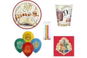 Kit Anniversaire Harry Potter 52 pièces ( 16 Assiettes, 16 gobelets, 20 Serviettes + 10 Bougies Magiques offertes) décoration fête 16 Enfants