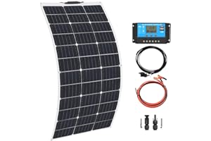 XINPUGUANG 100w 12v Kit de Panel Solar Flexible Módulo Monocristalino 10A Regulador de Carga Solar para Autocaravana, Caravana, Barco, Automóvil, Casa, Batería de 12v(100W kit solar)