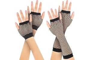 rayinblue Guantes de malla sin dedos para mujer, color negro, estilo retro de los años 80, de nailon, elásticos, para niños, niñas, baile, discoteca, disfraces, fiestas, accesorios