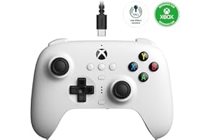 AKNES 8Bitdo Ultimate Wired Controller per Xbox Series X|S, Xbox One, Windows 10/11, Gamepad con joystick a Effetto Hall, Jack Audio da 3,5 mm - Licenza Ufficiale (Bianco)