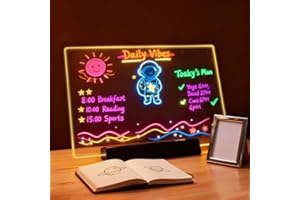 VOHESEA LED Notiztafel mit Farben, 30x20cm Wiederaufladbare Transparente Acryl Maltafel, mit 12 Farben Stift, Abwischbare Leuchtende LED Nachrichtentafel, Schreibtafel für Schreibtisch, Büro, Schule, Zuhause