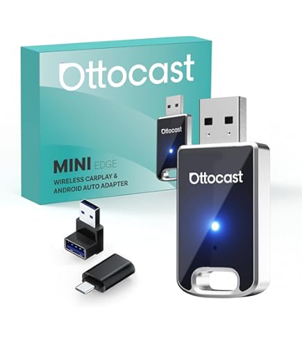 OTTOCAST Mini Draadloze Carplay Adapter: 2 in 1 Converteer CarPlay/Android Auto Bedrade naar Draadloos, Plug-&-Play, Compact Metalen Ontwerp, Zelfopnieuw verbinden
