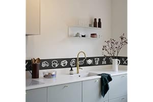 Funlife Cenefa autoadhesiva, cenefa de PVC, autoadhesiva, tatuaje de pared para cocina, baño, azulejos, cenefa autoadhesiva, decoración de habitaciones, impermeable, motivos, 10 x 200 cm, negro