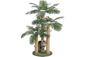 LEMONDA 31.5Inch Cat Scratching Post,Cat Scratcher Tree with 3 Scratching Poles & 2 Interactive Dangling Balls,Cats Scratching Posts for Indoor Kitten & Adult Cats (Palm Tree)
