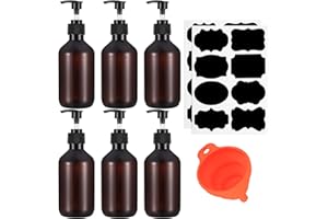 XKQYX 6 Piezas Botellas Dispensadoras de Jabón de Bombas, 300ml Botellas Dispensador de Champú Vacías Reutilizable para Loción, Gel de Ducha, Jabón de Manos, con Embudo, Etiqueta