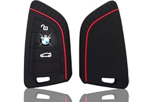 JUTTZZEI BMW Autoschlüssel Hülle für 1 2 3 5 6 7 Series Active Tourer F21 F45 F46 F48 X1 X3 X4 X5 X6 F15 F85 F16 F86 Schlüsselhülle, Silikon 3 Tasten-Schlüssel mit Roter Linie
