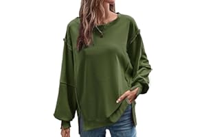OLIPHEE Mujer Sudadera Vintage con Paneles Cuello Redondo Manga Larga Sudadera De Color Liso para Elegancia Casual Streetwear Primavera Otoño